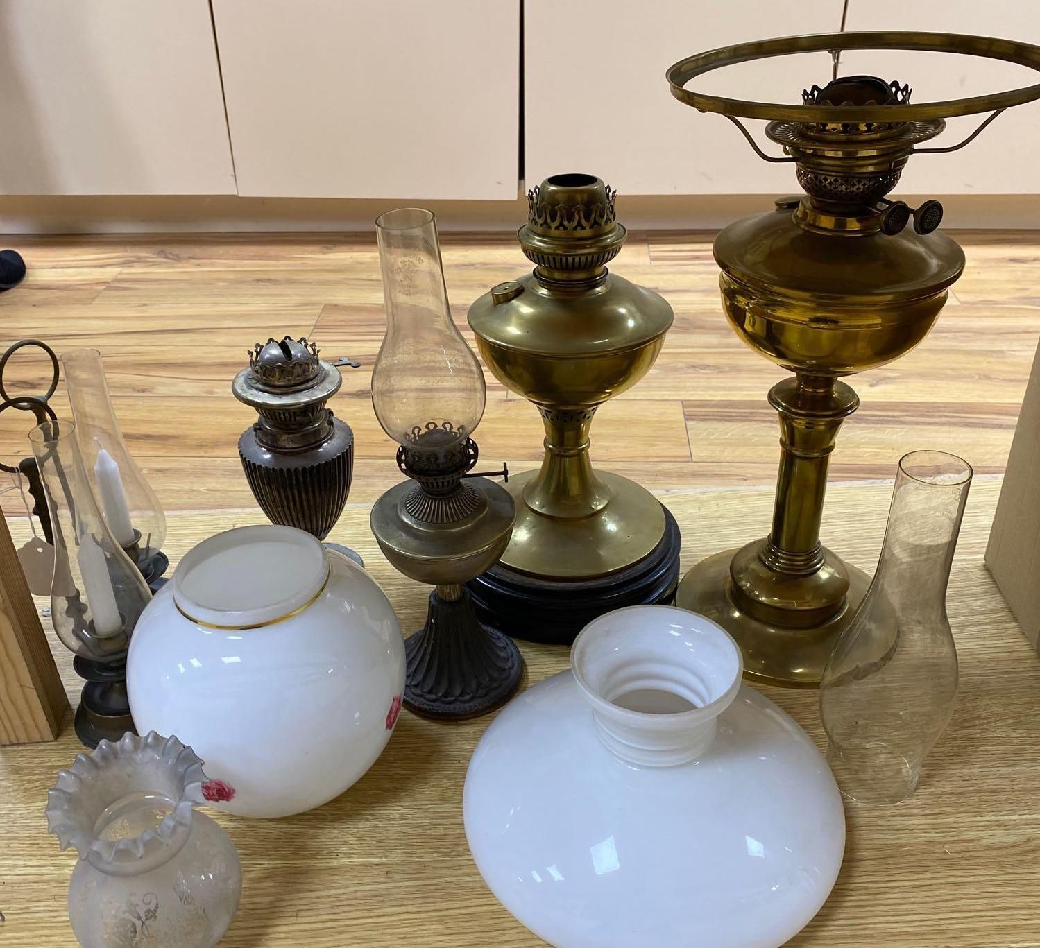 Six various oil lamps